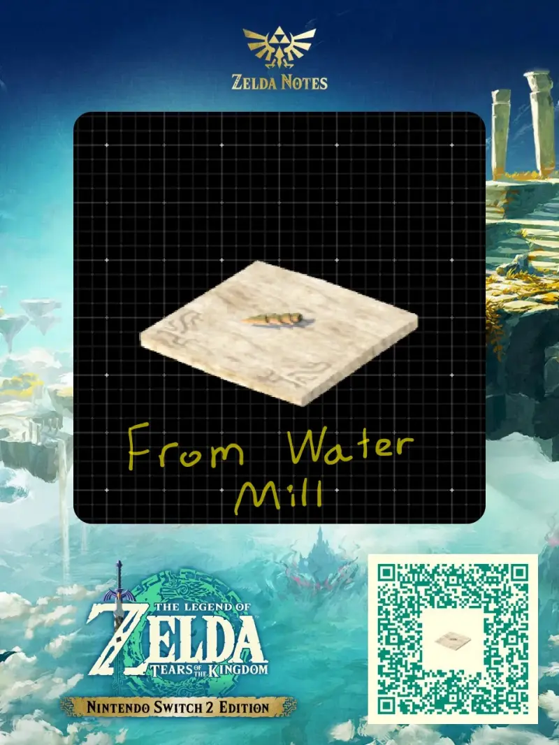 Wooden board, water mill shrine - Zelda TOTK AutoBuild QR Code